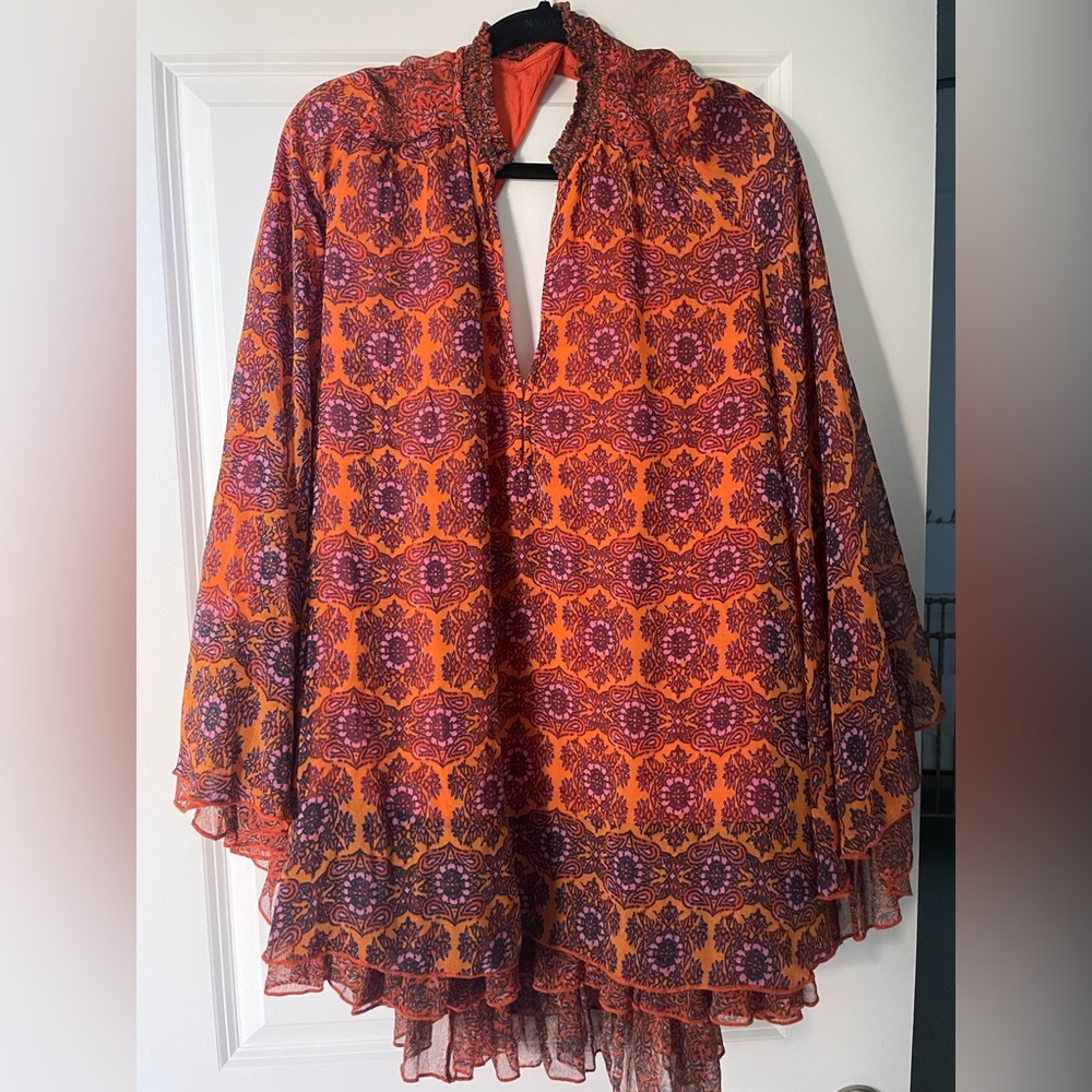 Free People Orange and Purple Boho Tunic Top